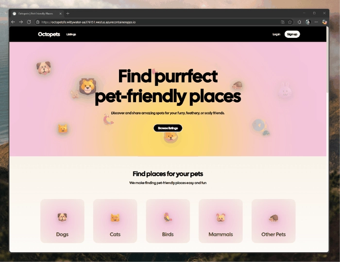 Octopets landing page.