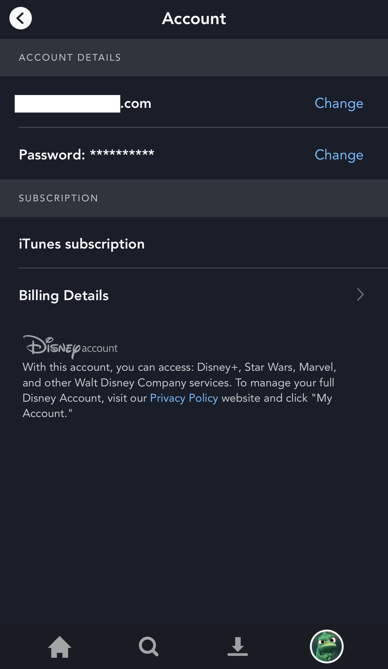 Account management in the Disney+ app