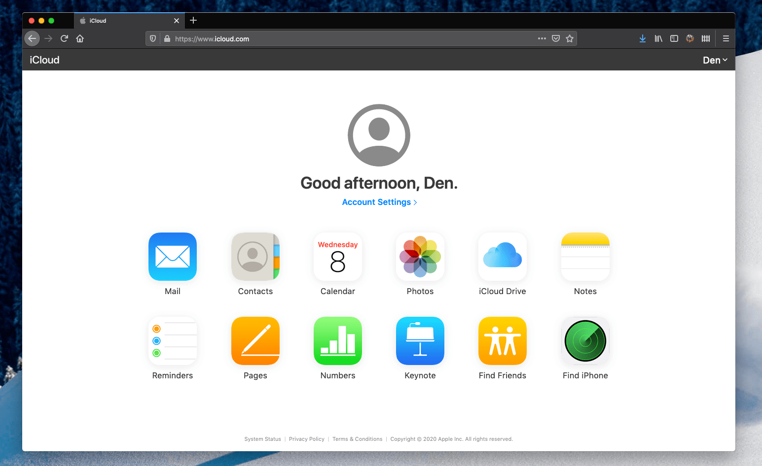 iCloud landing page