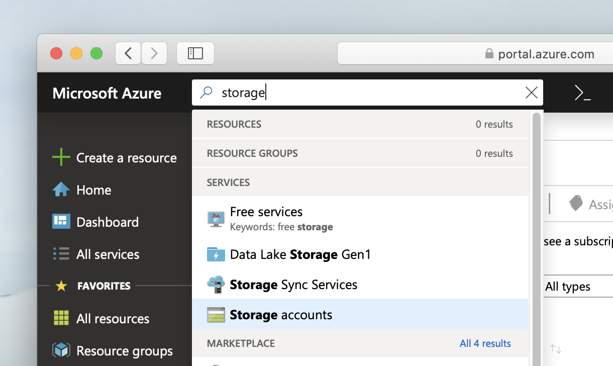 Searching for storage accounts in Azure Portal