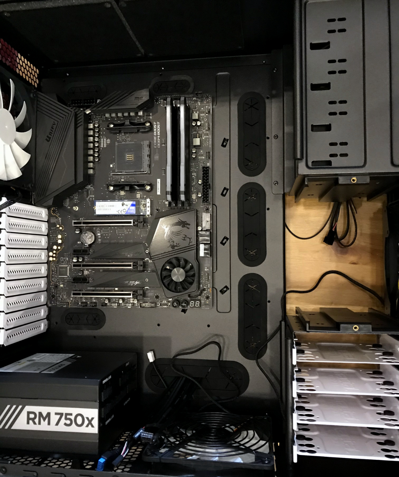 Motherboard installed into the case.