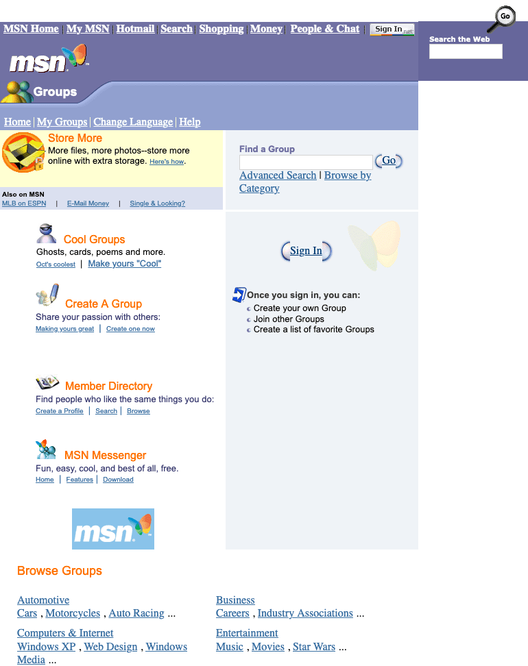 MSN Groups website