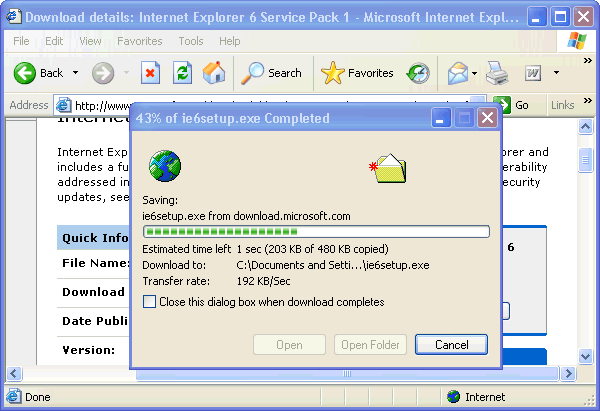 Internet Explorer download dialog