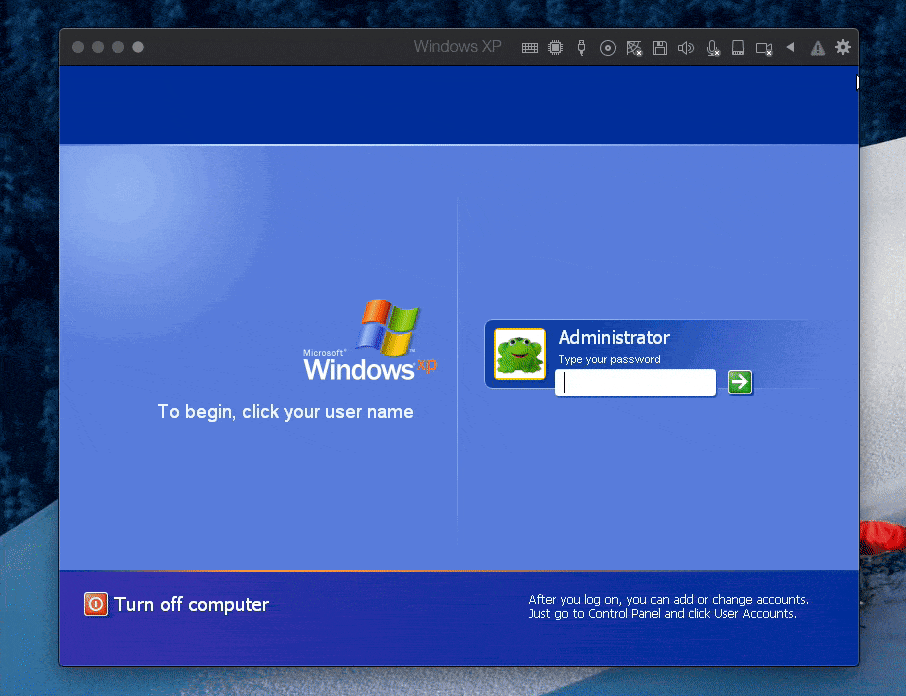 Starting up Windows XP with the log in screen