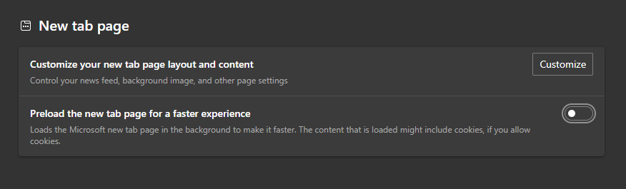 Blank tab settings non-existent in Microsoft Edge