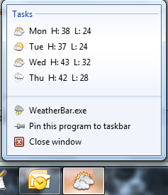 Weather forecast in the Windows 7 taskbar