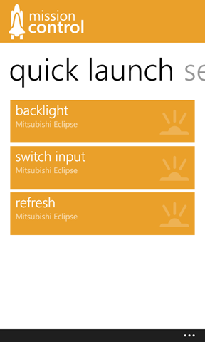 Screenshot of Mission Control on Windows Phone 7