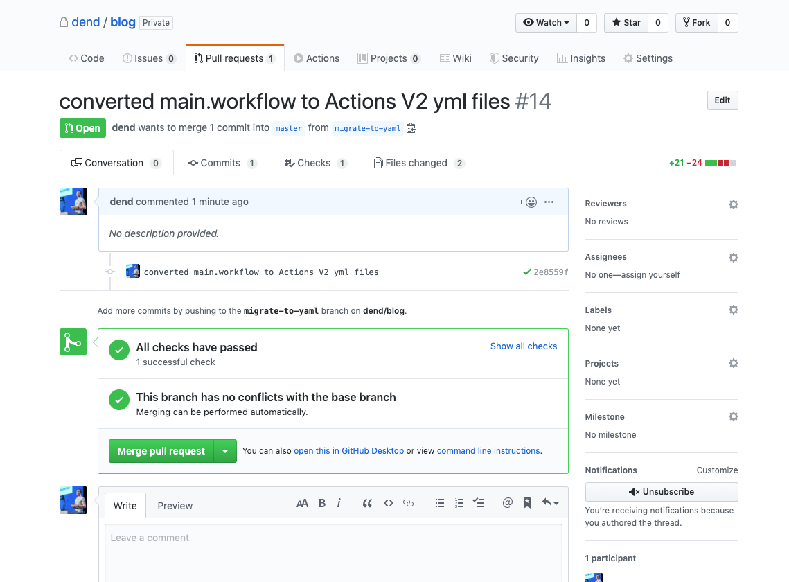Pull request for new GitHub Actions