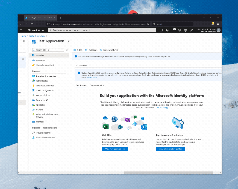 Creating a secret in Azure Active Directory