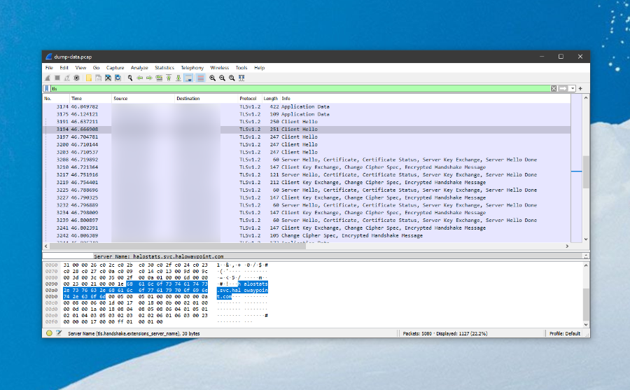 Halo network analysis in Wireshark