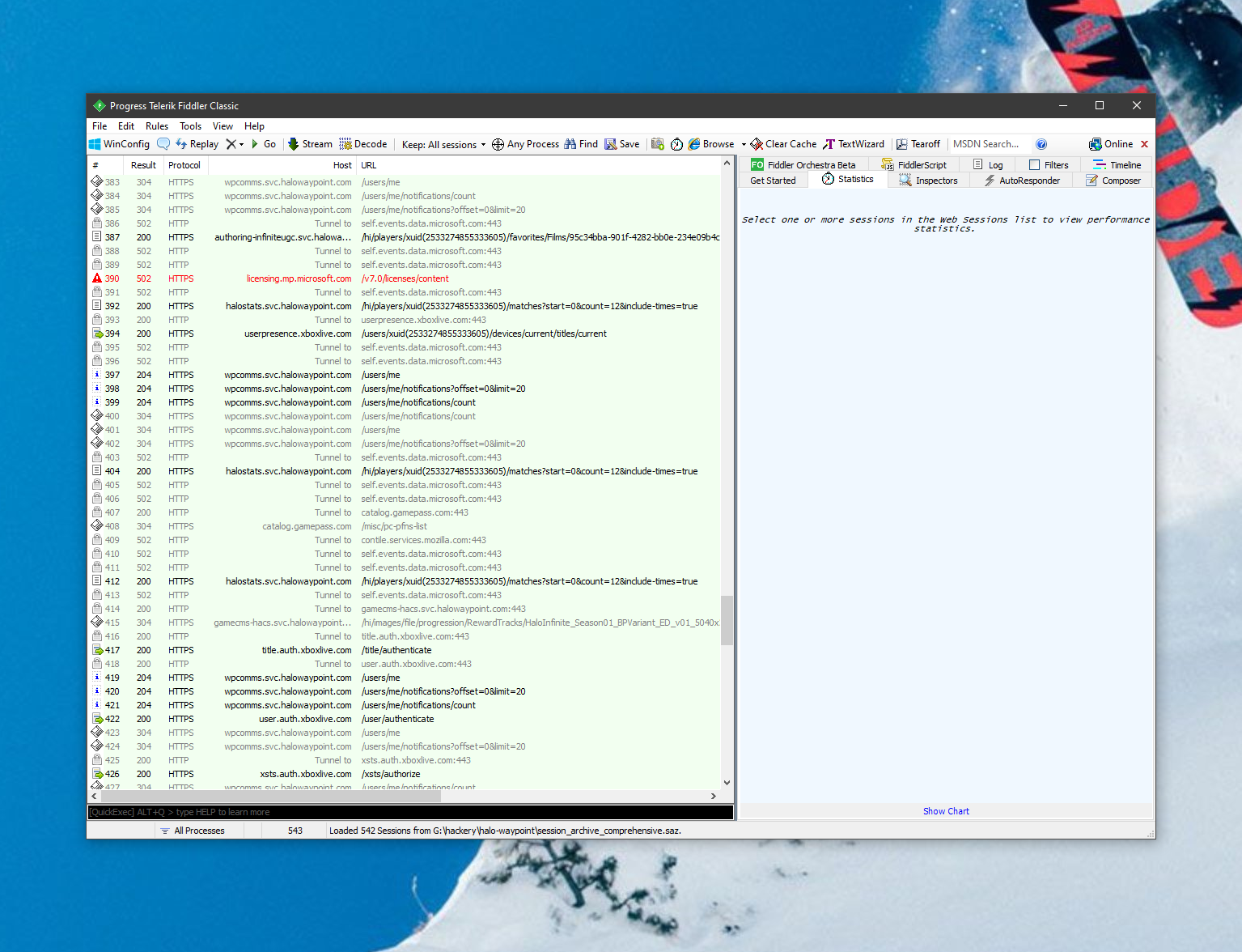 Halo network analysis in Fiddler