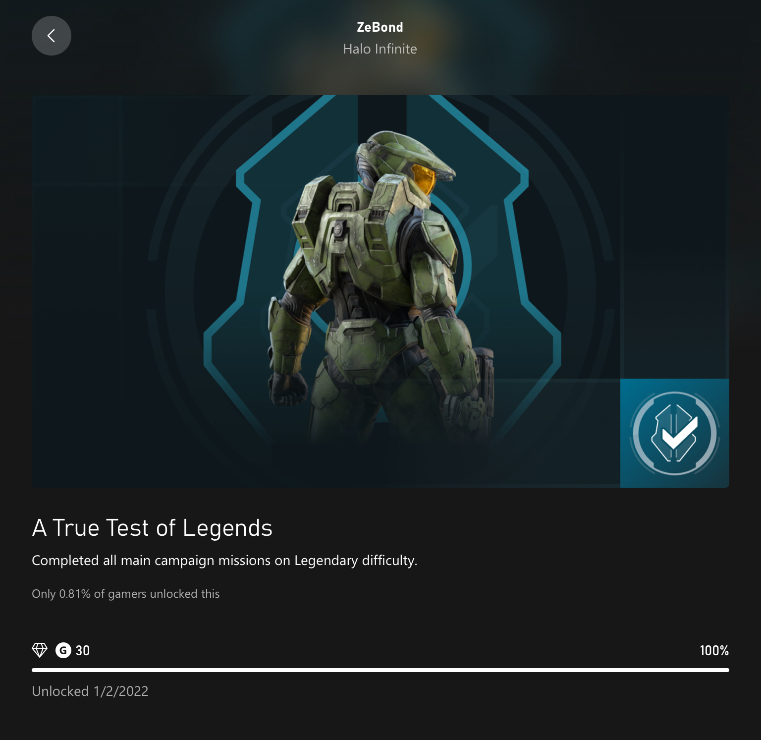 Halo Infinite Legendary achievement on Xbox