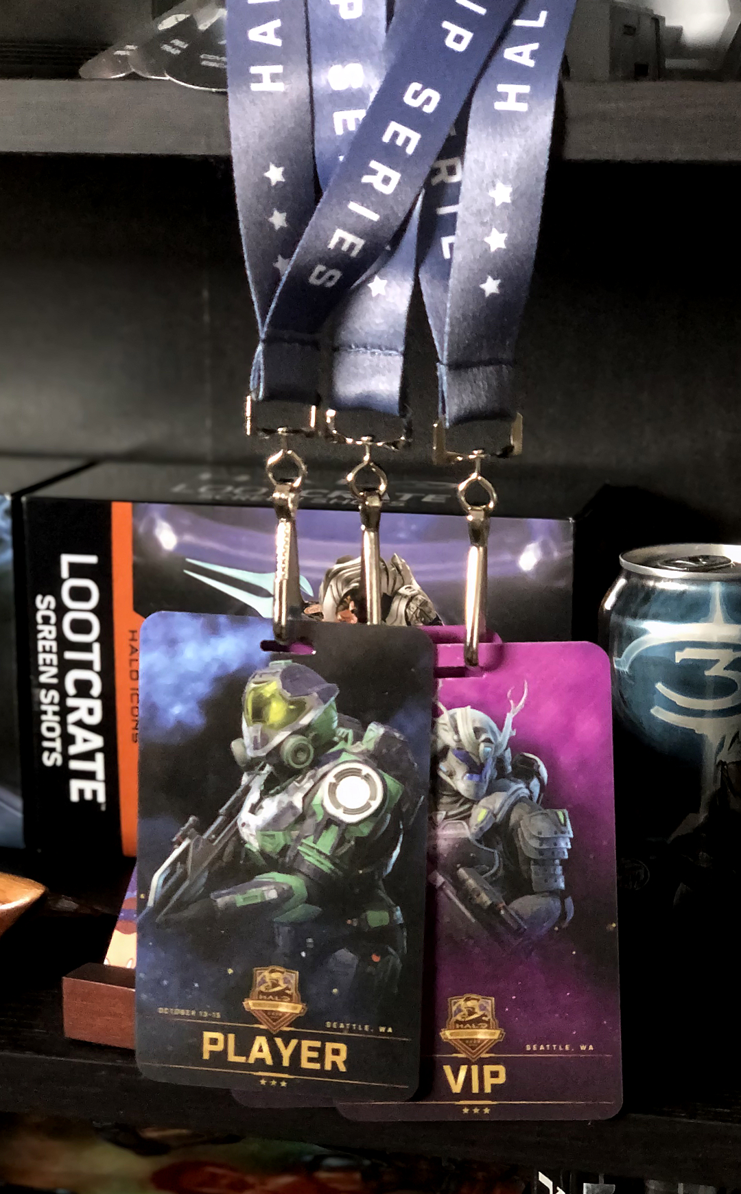 Halo World Championship badges, one for FFA and the other for VIP access.