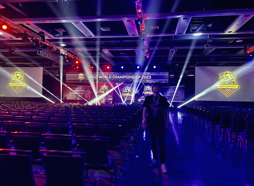 Me standing in the midst of empty rows at the Halo World Championship 2023.