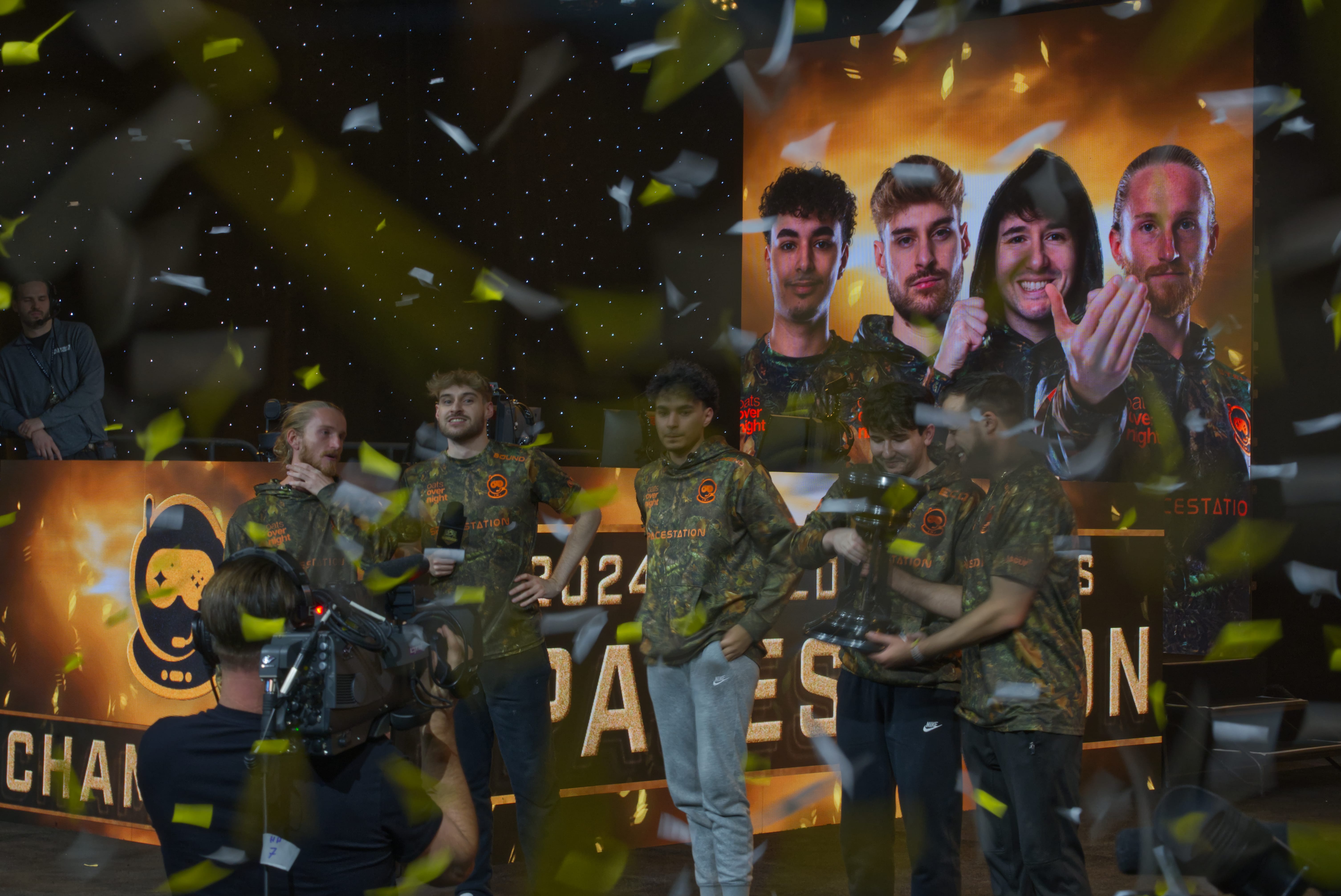 SSG on stage with the Halo World Championship trophy.