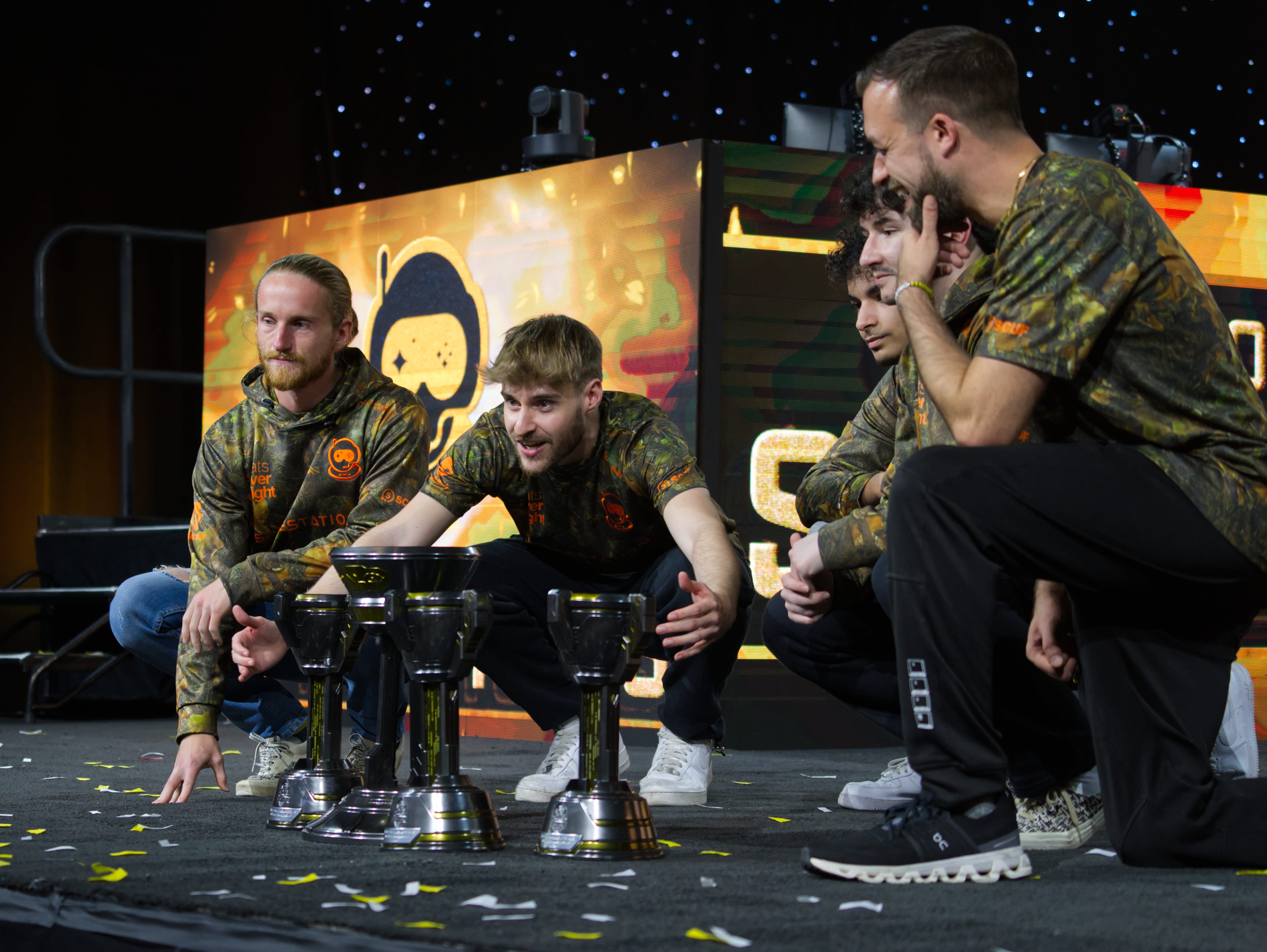 Bound attempting to collect ALL the trophies on the main stage.