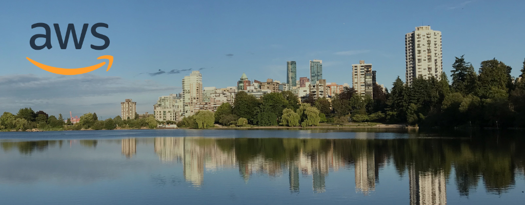 A photo of Vancouver with the Amazon Web Services logo overlaid on top