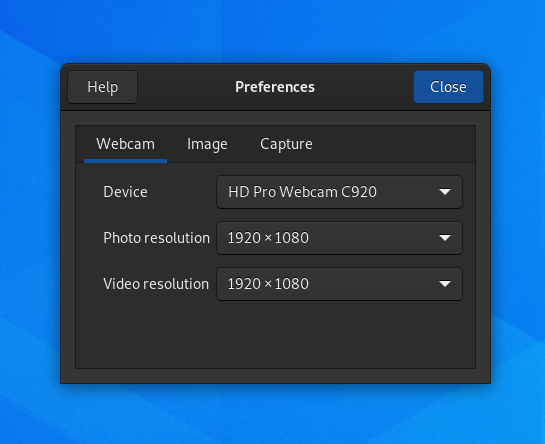 Cheese settings showing a desired 1920x1080 resolution