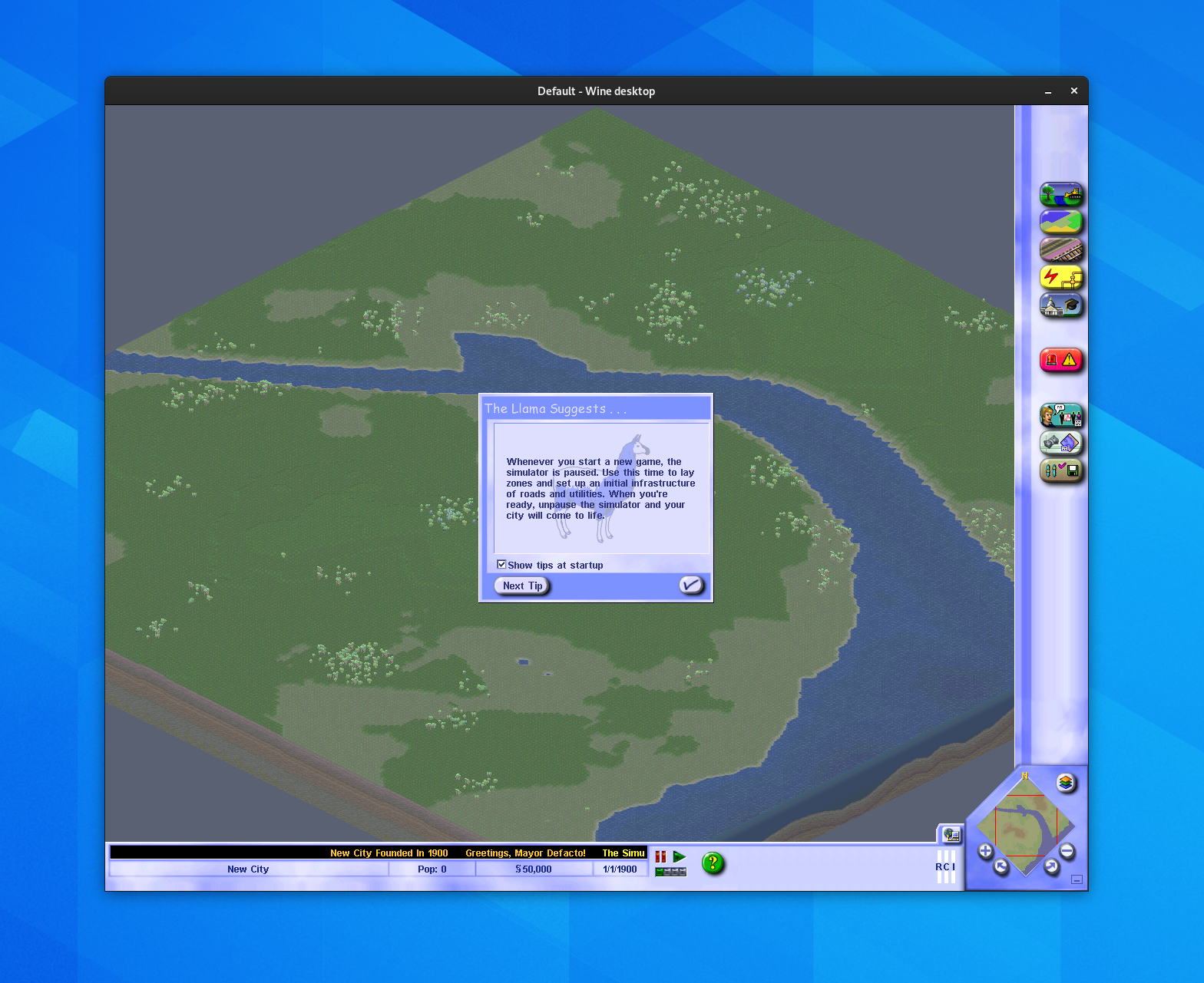 SimCity 3000 Unlimited running through Wine on Linux