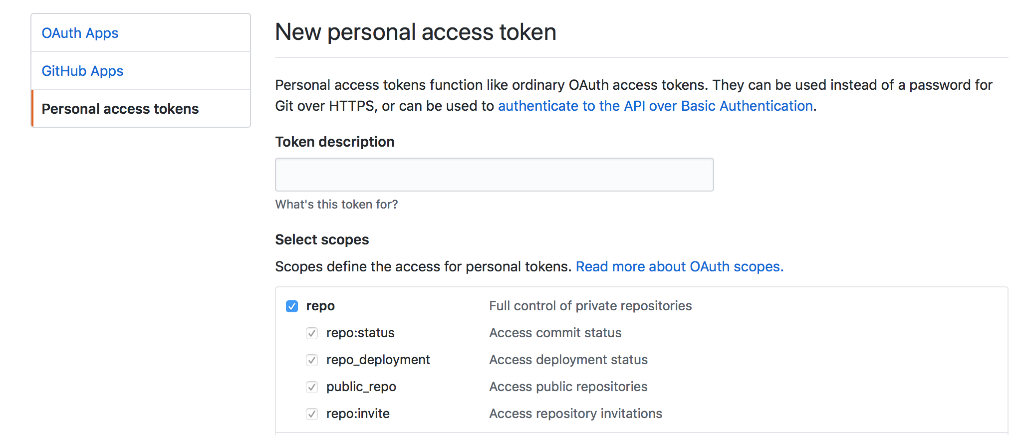 GitHub Personal Access Token configuration