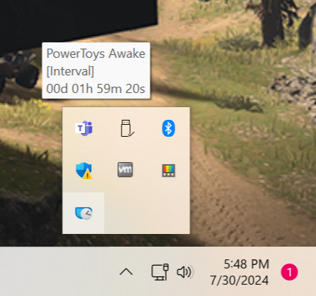 PowerToys Awake showing a tooltip in the tray.