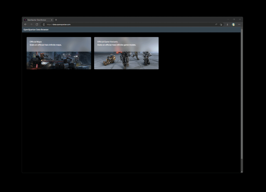 OpenSpartan Data Browser as seen working within the Microsoft Edge browser