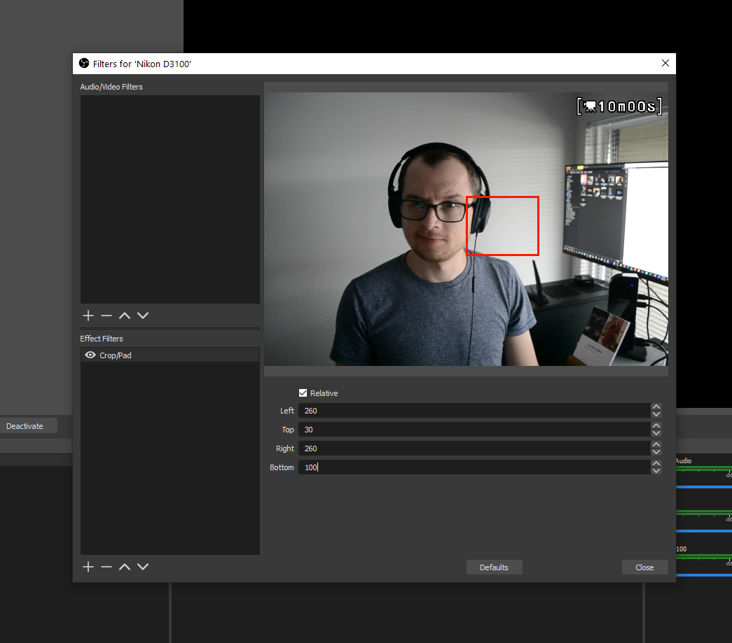 Adding a crop effect in OBS Studio