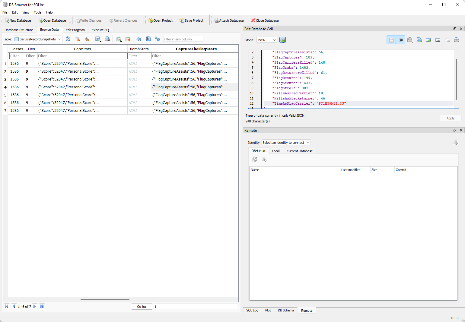 Screenshot of DB Browser for SQLite