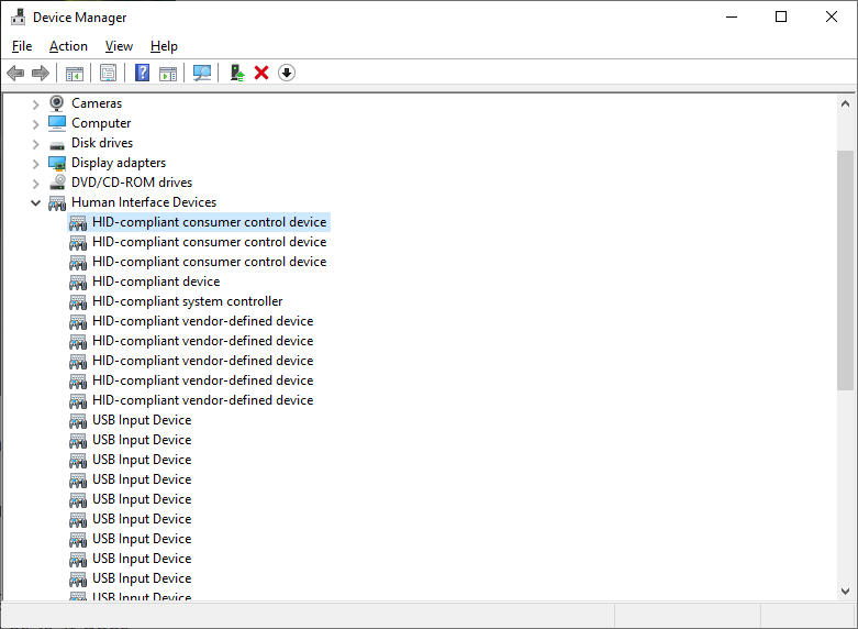 Device Manager on Windows showing a list of devices