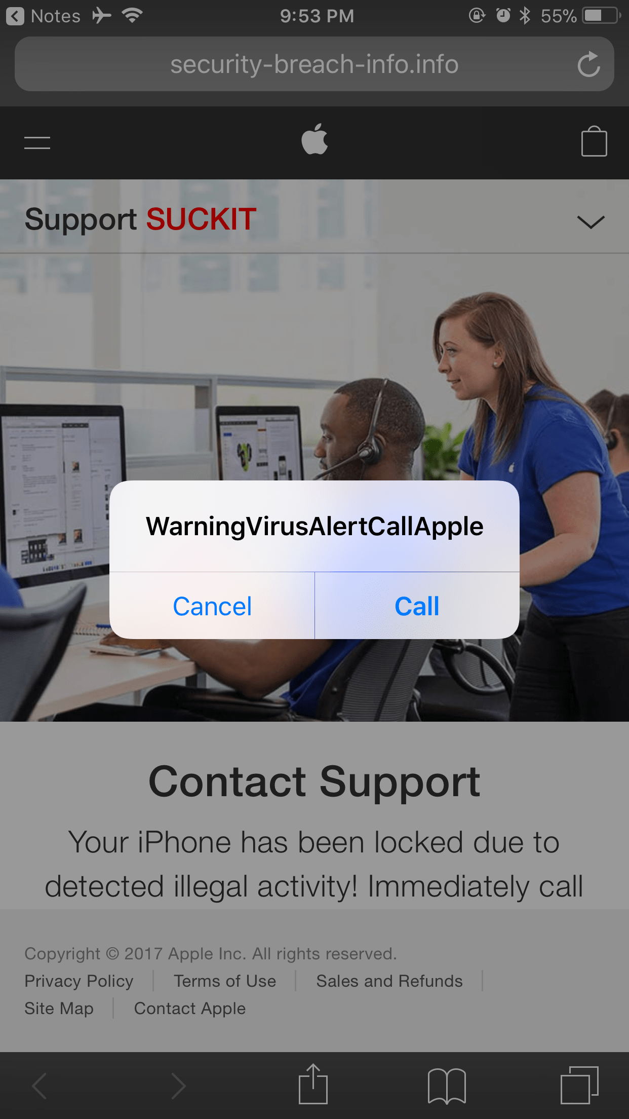 Safari locked by a tech support scam