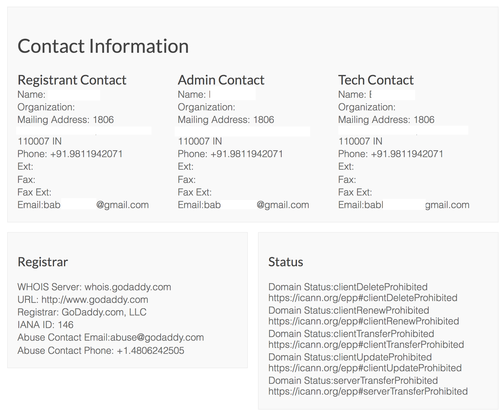 WHOIS information on domain owner