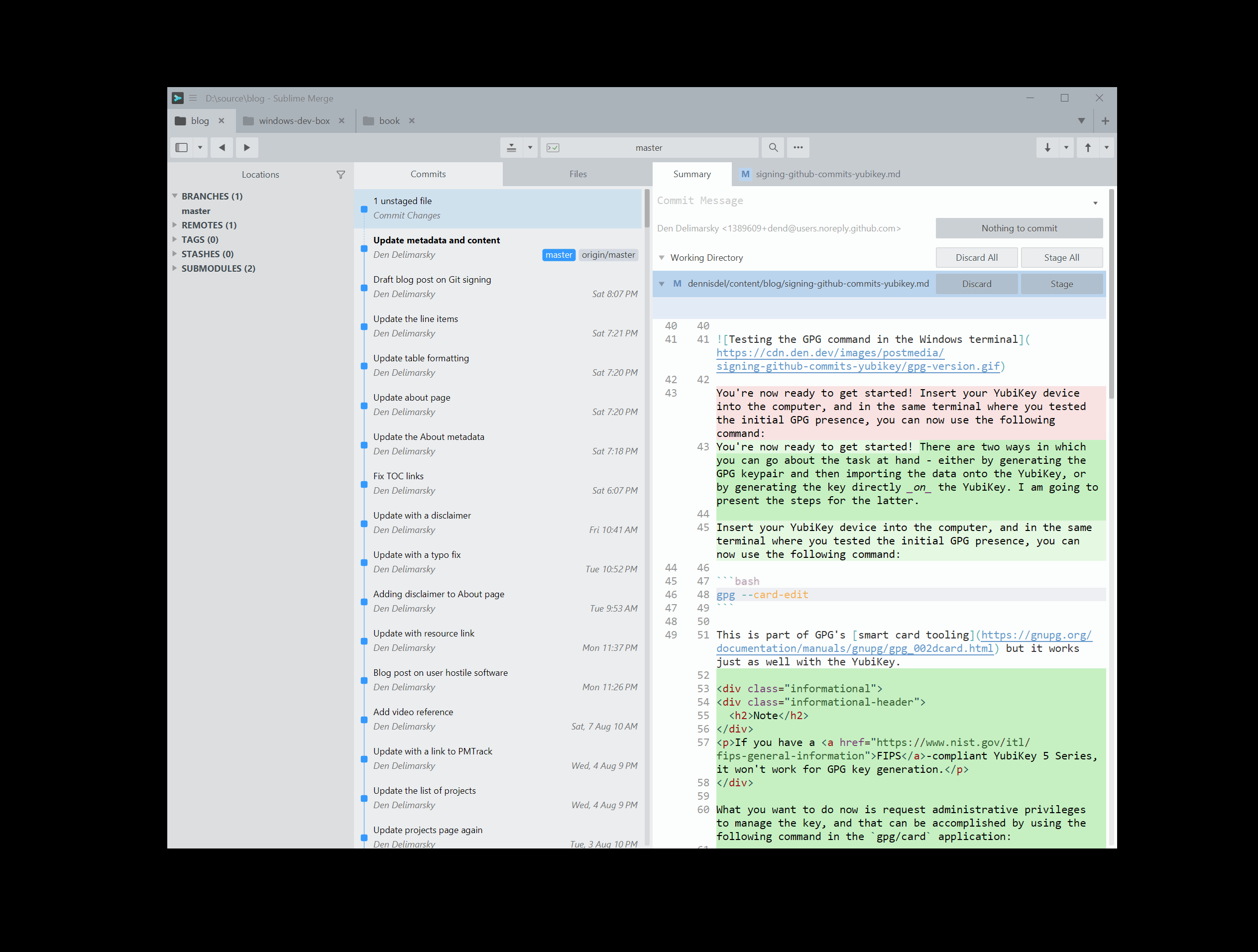 Example of signing commits in Sublime Merge