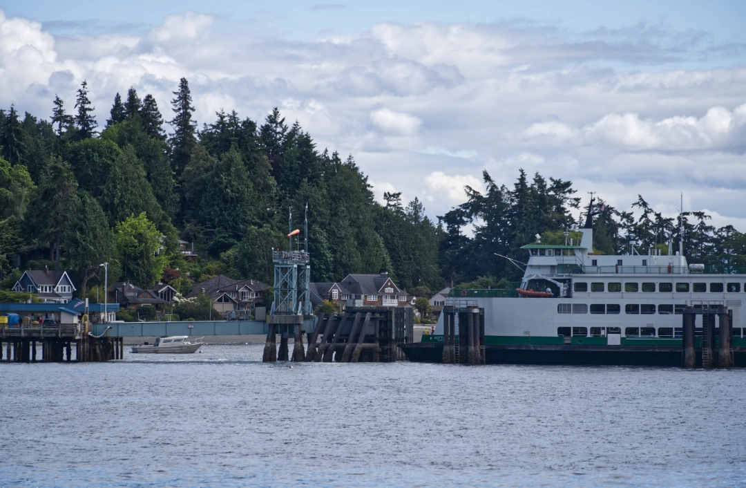 Ferry docking at the terminal in West Seattle.