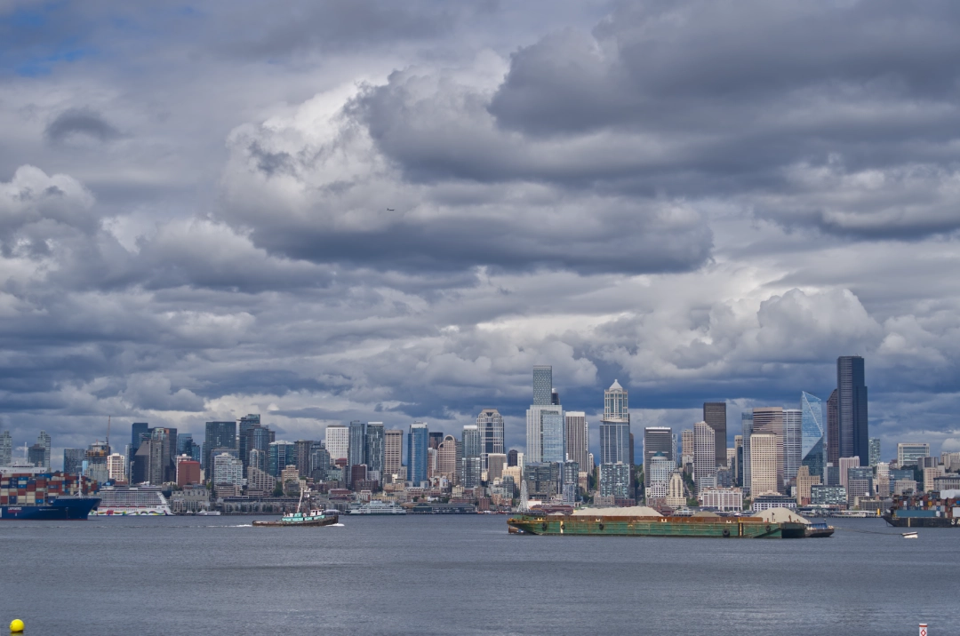 Seattle skyline as seen from Alki Beach.