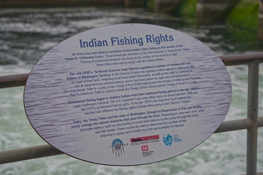 A panel explaining the Indian Fishing Rights near the Ballard Locks.