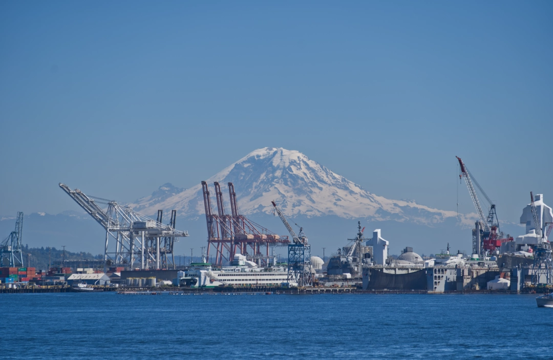 Mt. Rainier keeping a watchful eye over Port of Seattle.