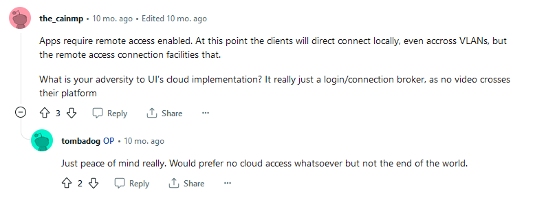 Another UniFi user believing that a UI account allows only "passthrough" access.