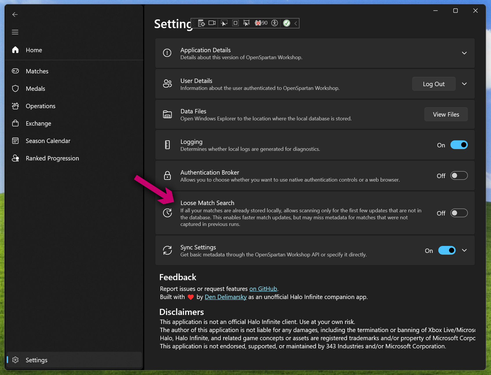 Loose match search in OpenSpartan Workshop.