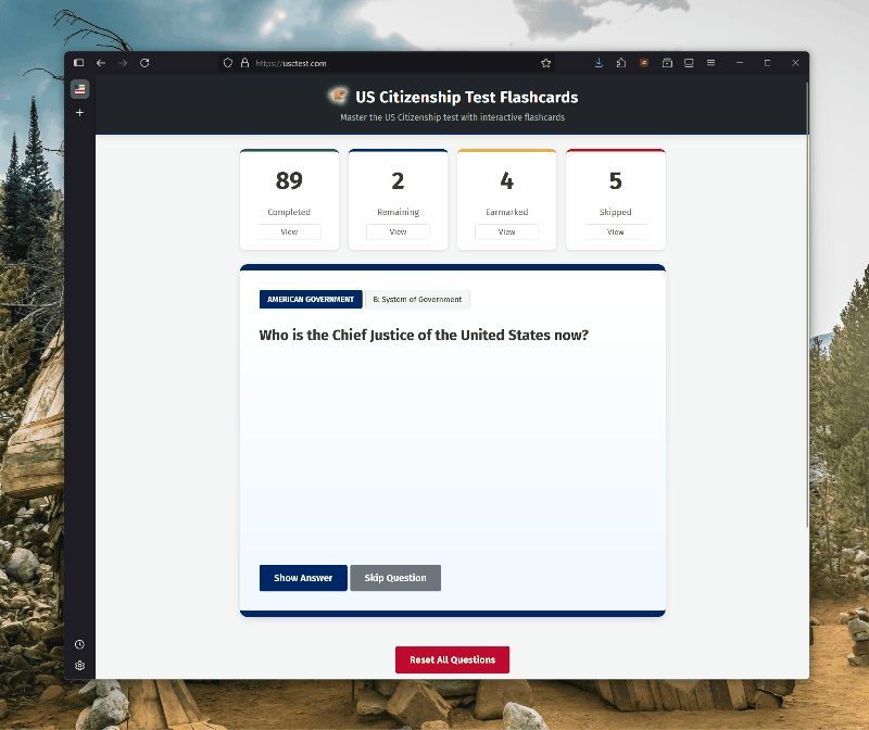 The US Citizenship Test Flashcards website ended up being pretty nifty.