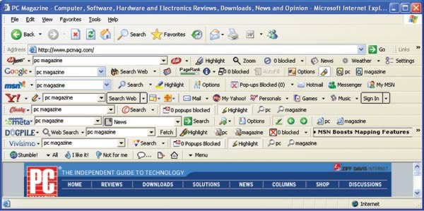 A screenshot of a web browser with way too many toolbars