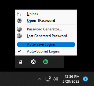 1Password tray context menu