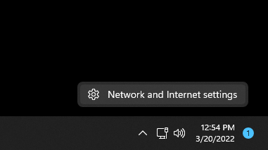 Context menu for the network icon in Windows