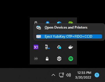 Context menu for USB devices in the Windows tray