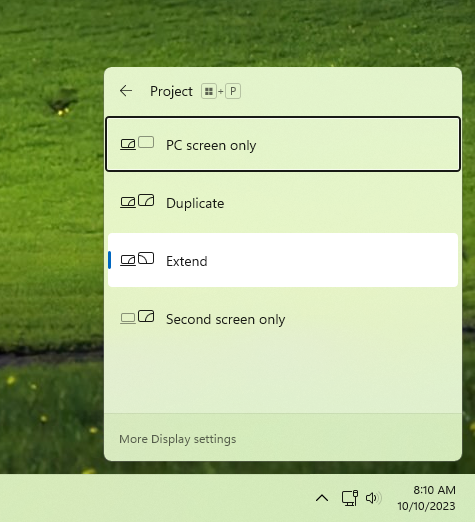 Screenshot of the display switching utility on Windows