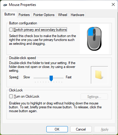 Screenshot of the main.cpl utility on Windows