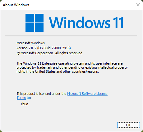 Screenshot of the winver utility on Windows